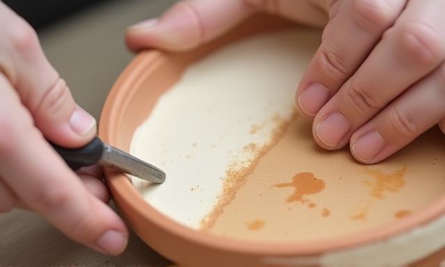 釉薬を施した陶器の頑固な汚れを除去する